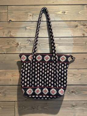 Vera Bradley Classic Black Villager Tote Bag Quilted Paisley
